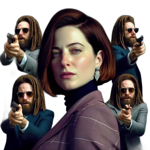 jacket, weapon, face, staff transparent PNG cut-out
