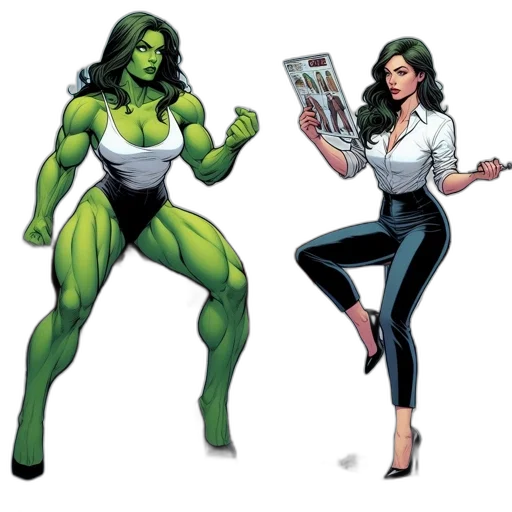 comic book art, concept art, green, muscular transparent PNG cut-out