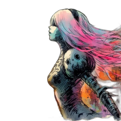 hair, comic book art, watercolor, concept art transparent PNG cut-out