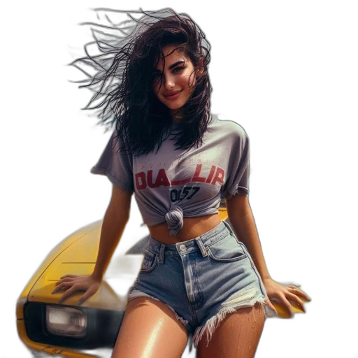 car, hair, jacket, dress transparent PNG cut-out