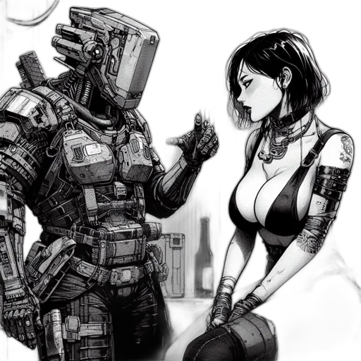 robot, weapon, comic book art, cyberpunk transparent PNG cut-out
