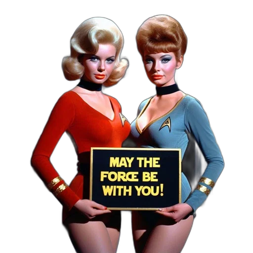 outer space, two, women, donning transparent PNG cut-out