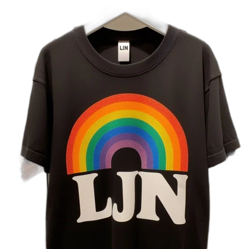 black, t-shirt, rainbow-colored, word transparent PNG cut-out