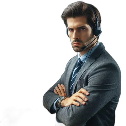 staff, jacket, face, photorealistic transparent PNG cut-out