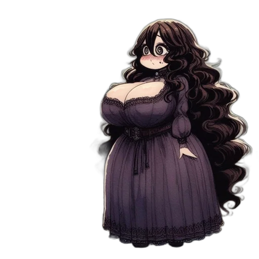 dress, hair, creature, staff transparent PNG cut-out