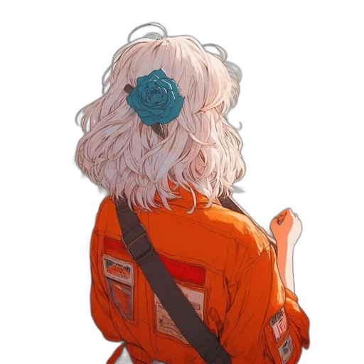 jacket, flower, staff, hair transparent PNG cut-out