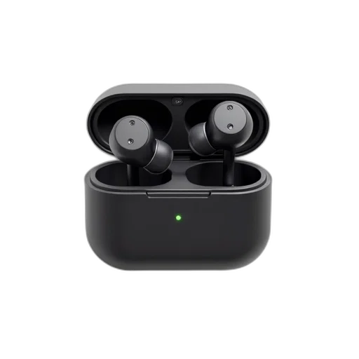 robot, black, wireless, earbud transparent PNG cut-out