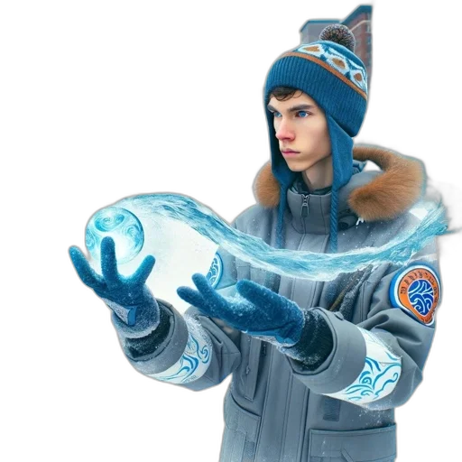 jacket, hat, staff, creature transparent PNG cut-out