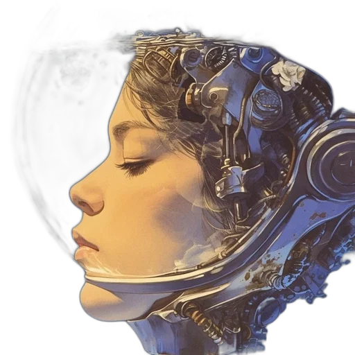 robot, face, concept art, photorealistic transparent PNG cut-out