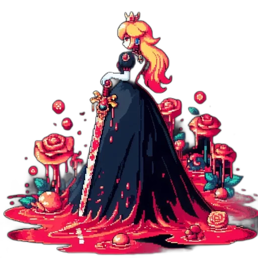 crown, dress, staff, pixel art transparent PNG cut-out