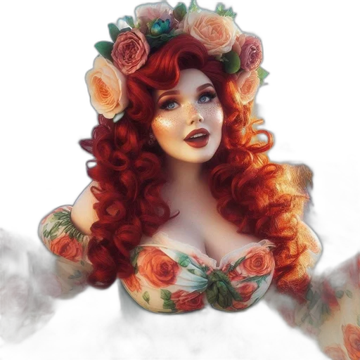 dress, crown, flower, fantasy art transparent PNG cut-out
