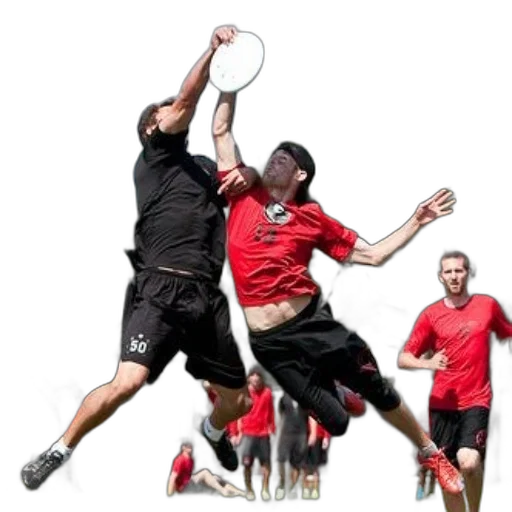two, players, jump, frisbee transparent PNG cut-out