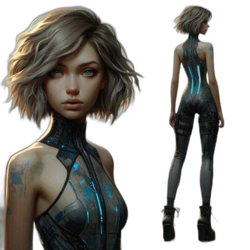 dress, concept art, cyberpunk, fantasy art transparent PNG cut-out