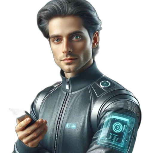 robot, jacket, face, concept art transparent PNG cut-out