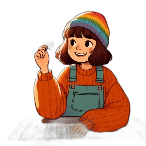 hat, jacket, creature, staff transparent PNG cut-out