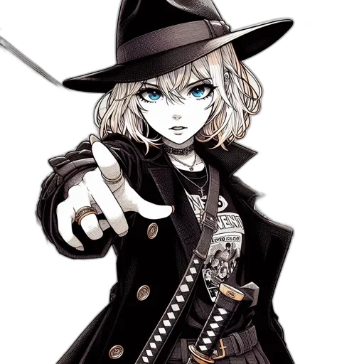 staff, hat, weapon, jacket transparent PNG cut-out