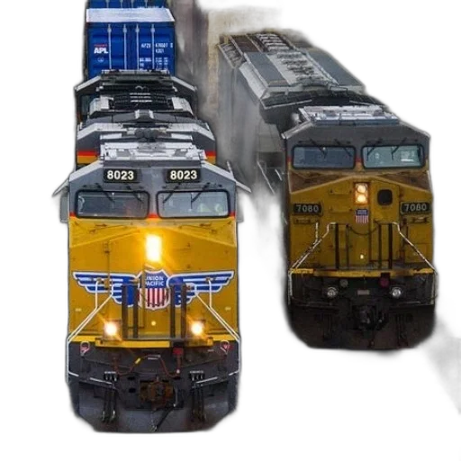 photorealistic, 3d render, two, trains transparent PNG cut-out