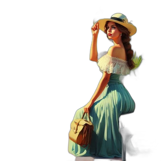 dress, hat, staff, umbrella transparent PNG cut-out
