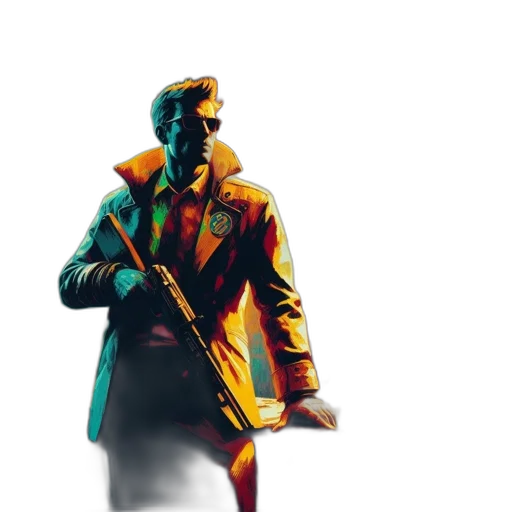 jacket, weapon, face, concept art transparent PNG cut-out