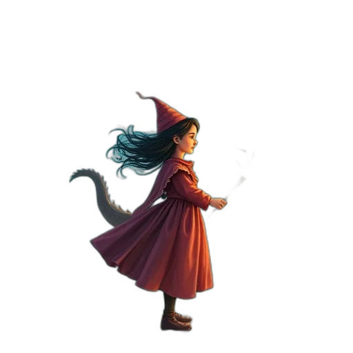 dress, dragon, staff, hair transparent PNG cut-out