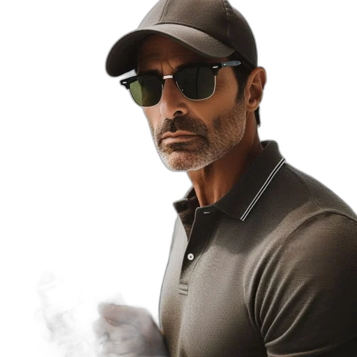 jacket, staff, hat, photorealistic transparent PNG cut-out