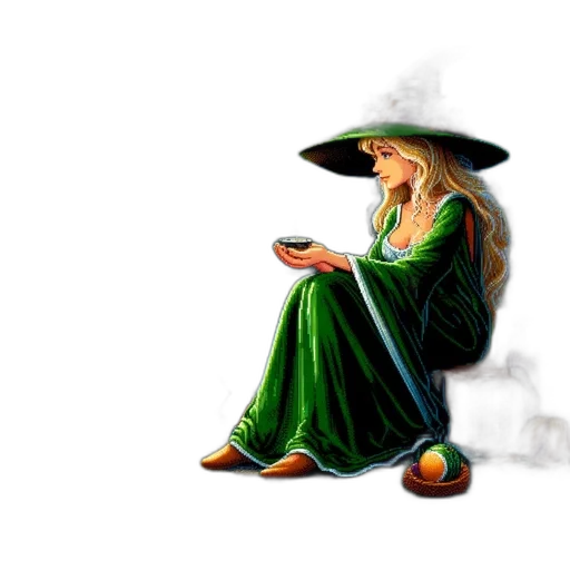 dress, hat, staff, dragon transparent PNG cut-out