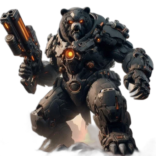 robot, weapon, concept art, 3d render transparent PNG cut-out