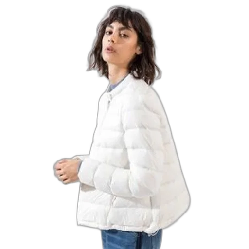 jacket, woman, white, puffer transparent PNG cut-out