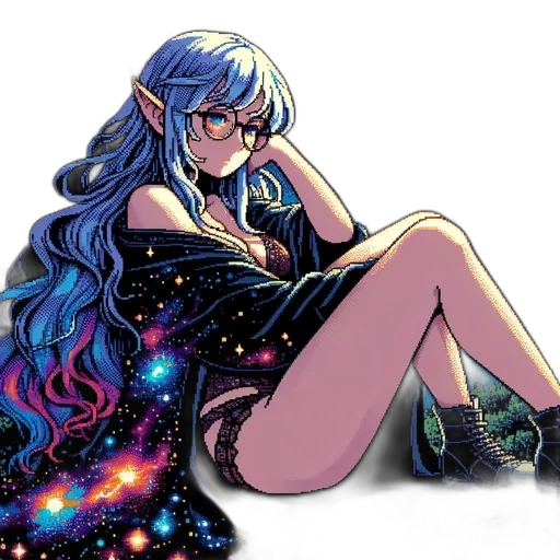 dress, staff, anime, pixel art transparent PNG cut-out