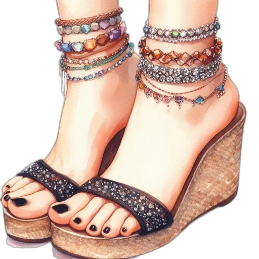 shoes, jewelry, watercolor, photorealistic transparent PNG cut-out