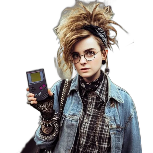 jacket, hair, staff, cyberpunk transparent PNG cut-out