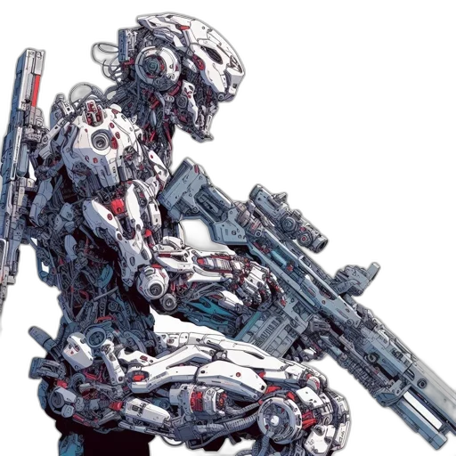 robot, weapon, concept art, 3d render transparent PNG cut-out