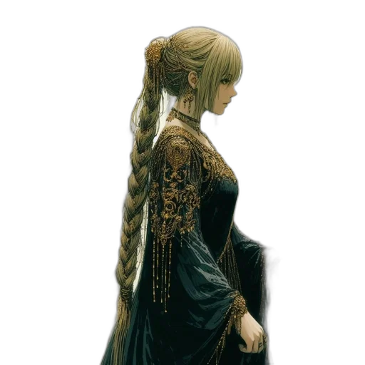 dress, crown, hair, staff transparent PNG cut-out