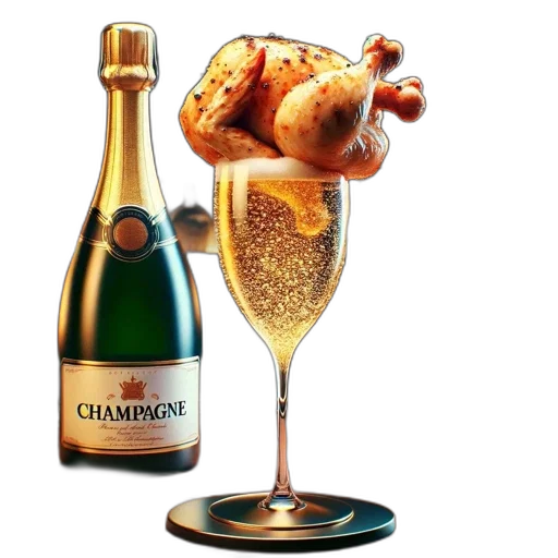 3d render, close-up, champagne, flute transparent PNG cut-out