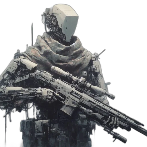 robot, weapon, jacket, concept art transparent PNG cut-out