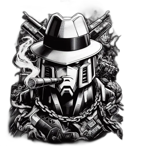 robot, hat, comic book art, cyberpunk transparent PNG cut-out