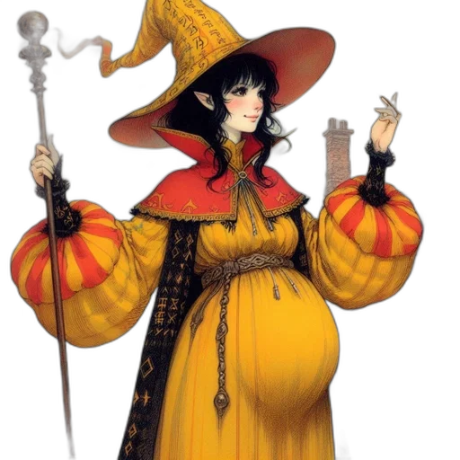 staff, hat, dress, concept art transparent PNG cut-out