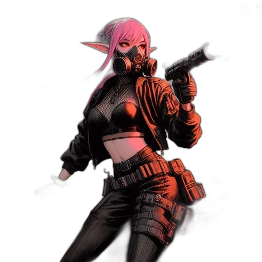 weapon, staff, jacket, mask transparent PNG cut-out