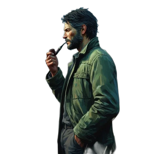 jacket, face, staff, concept art transparent PNG cut-out