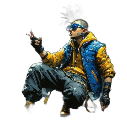jacket, staff, concept art, cyberpunk transparent PNG cut-out