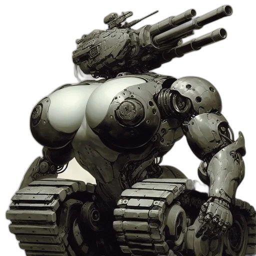 robot, weapon, concept art, 3d render transparent PNG cut-out