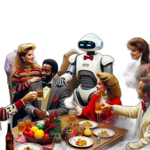 robot, concept art, outer space, festive transparent PNG cut-out