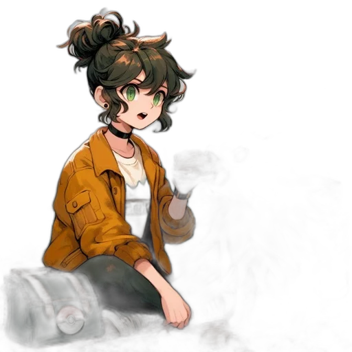 jacket, staff, hair, creature transparent PNG cut-out