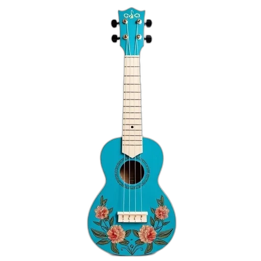 3d render, blue, ukulele, floral transparent PNG cut-out