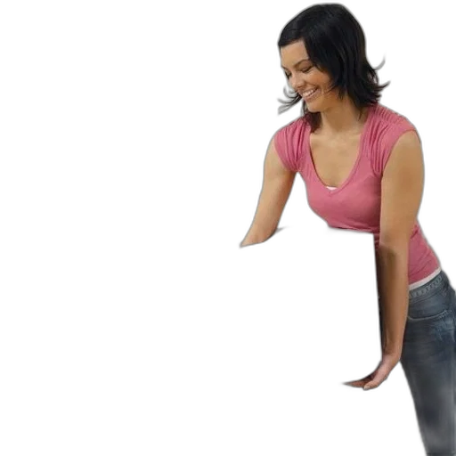 woman, pink, shirt, holding transparent PNG cut-out