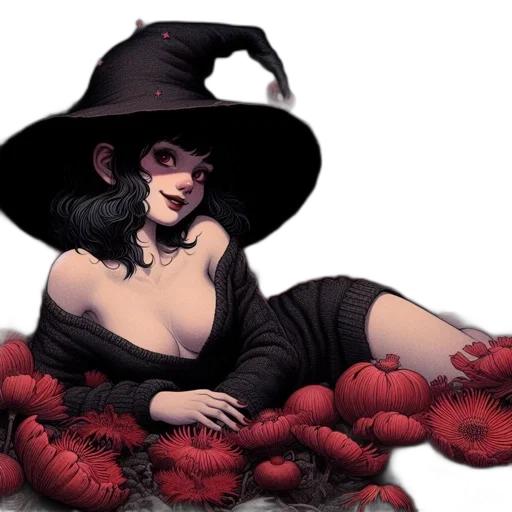 hat, dress, flower, fantasy art transparent PNG cut-out