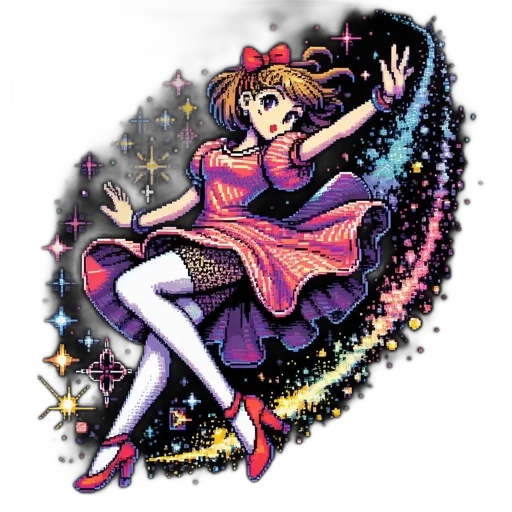 dress, staff, pixel art, cartoon transparent PNG cut-out