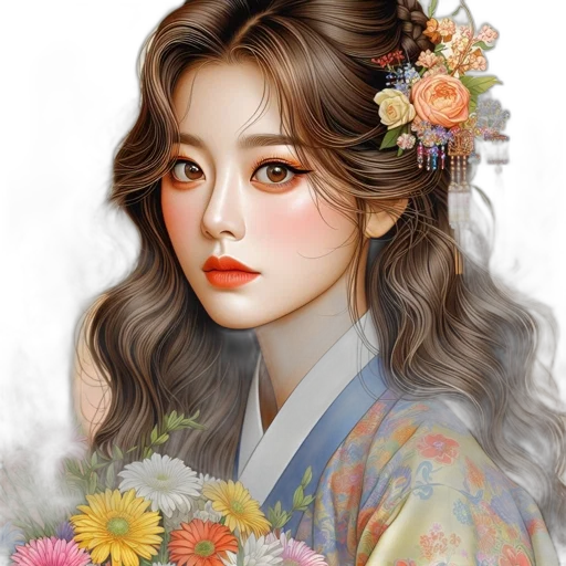 face, flower, photorealistic, oil painting transparent PNG cut-out