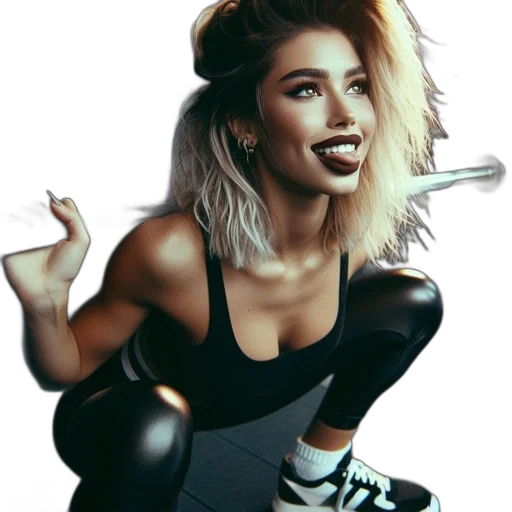 hair, jacket, face, weapon transparent PNG cut-out