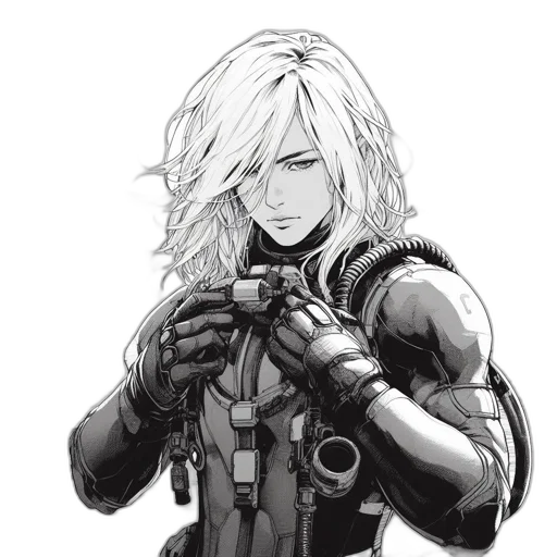 weapon, hair, robot, jacket transparent PNG cut-out